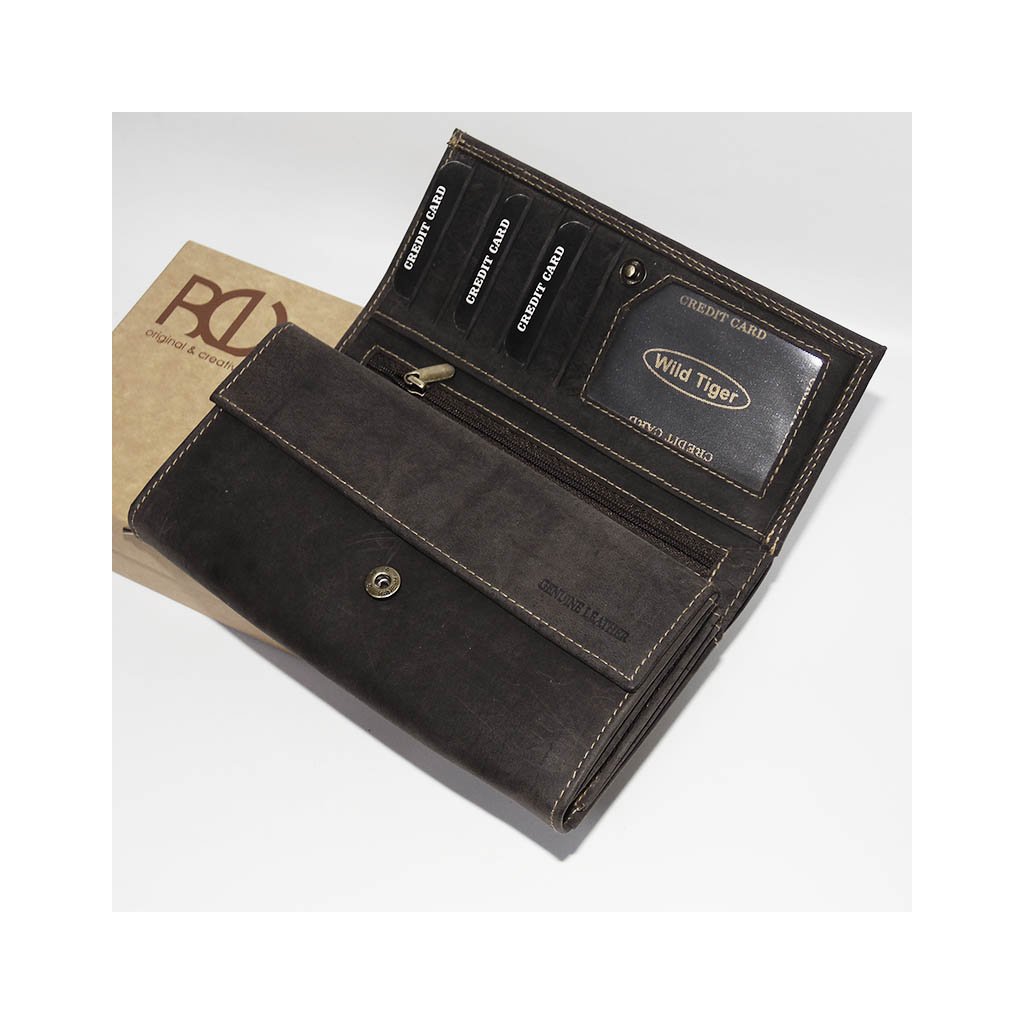 Dámská hnědá kožená peněženka TIGER Leather s monogramem | Elegantní dárek