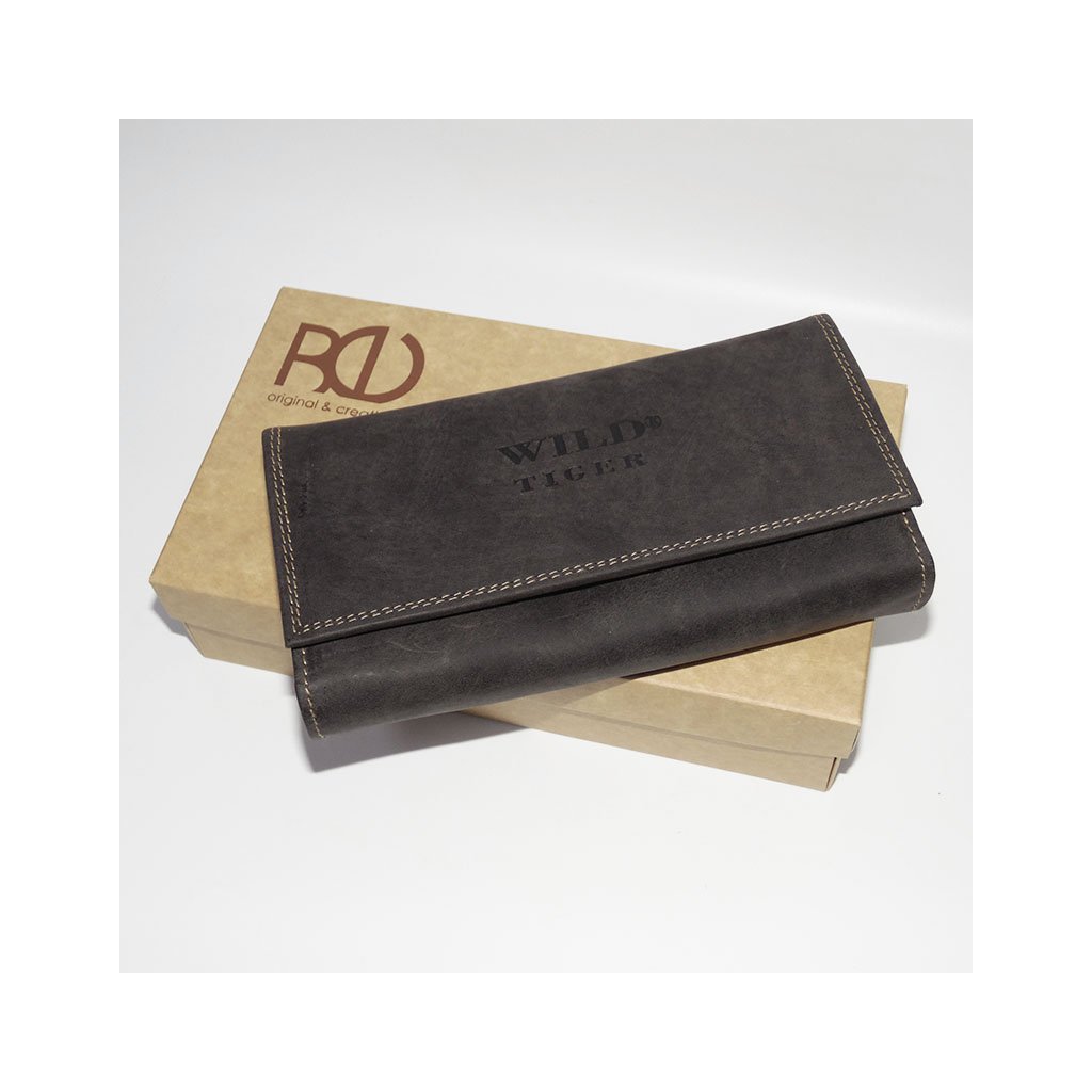 Dámská hnědá kožená peněženka TIGER Leather s monogramem | Osobní kožený dárek